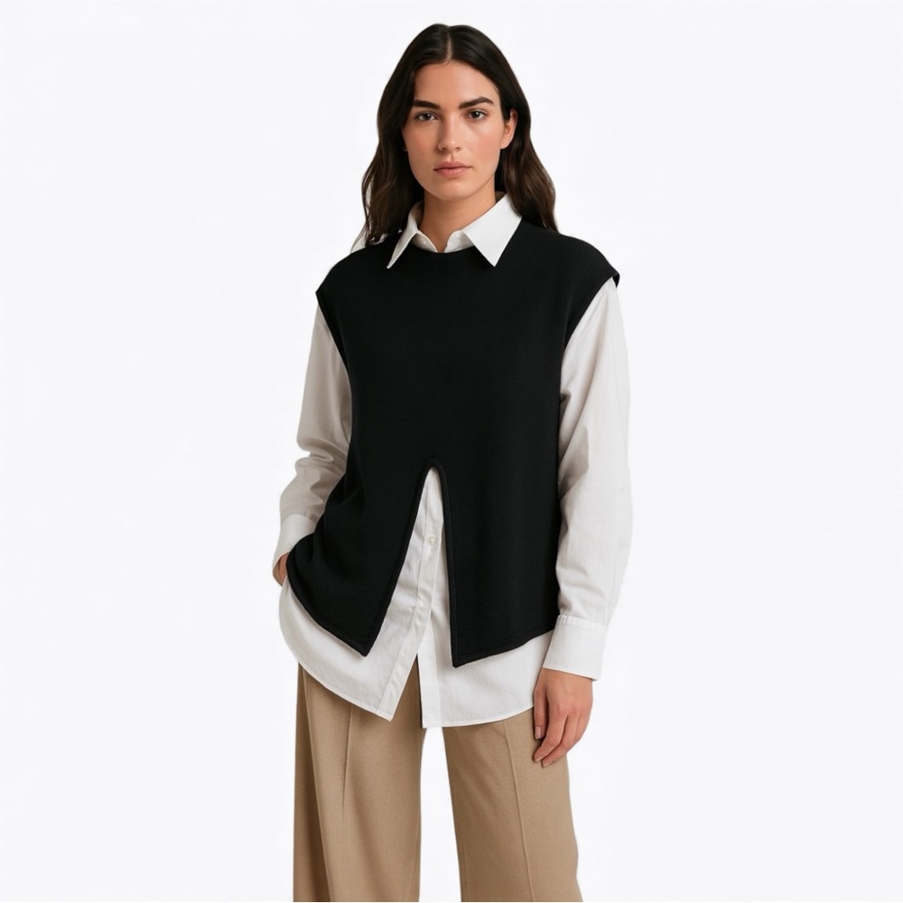 Asilio Black Spliced Sweater Vest Layered Look Size M